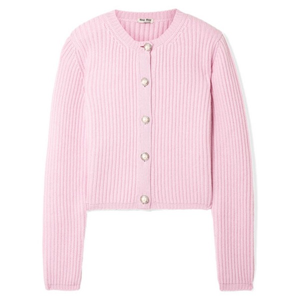 Embellished Ribbed Cashmere Cardigan