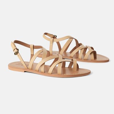 Tan Leather Flat Sandals With Criss-cross Straps from Zara