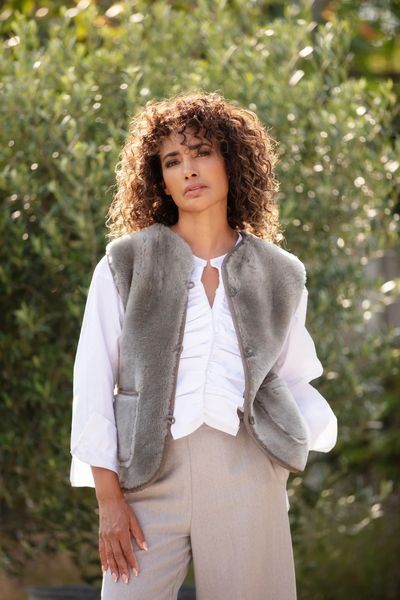 Anais Shearling Waistcoat in Sage Grey