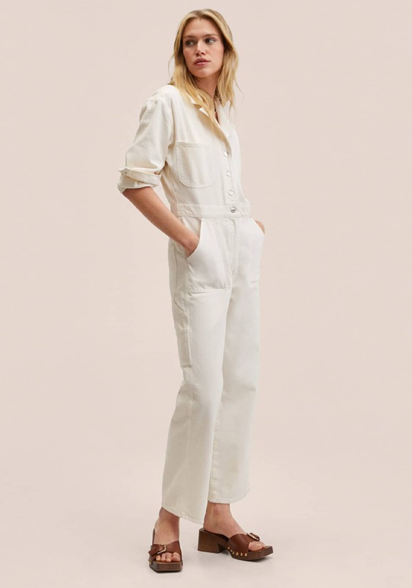 Cream Denim Jumpsuit from Mango