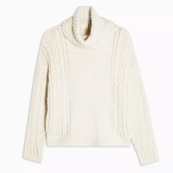 Ivory Knitted Chunky Cable Roll Neck Jumper