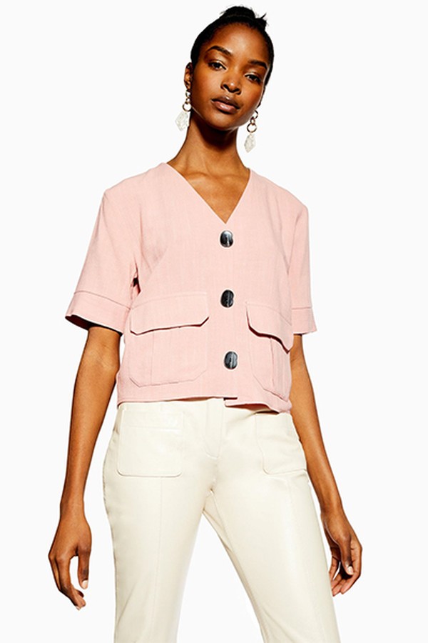 Pink Button Down Top With Linen from Topshop
