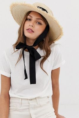Straw Hat With Bow Fasten from Stradivarius
