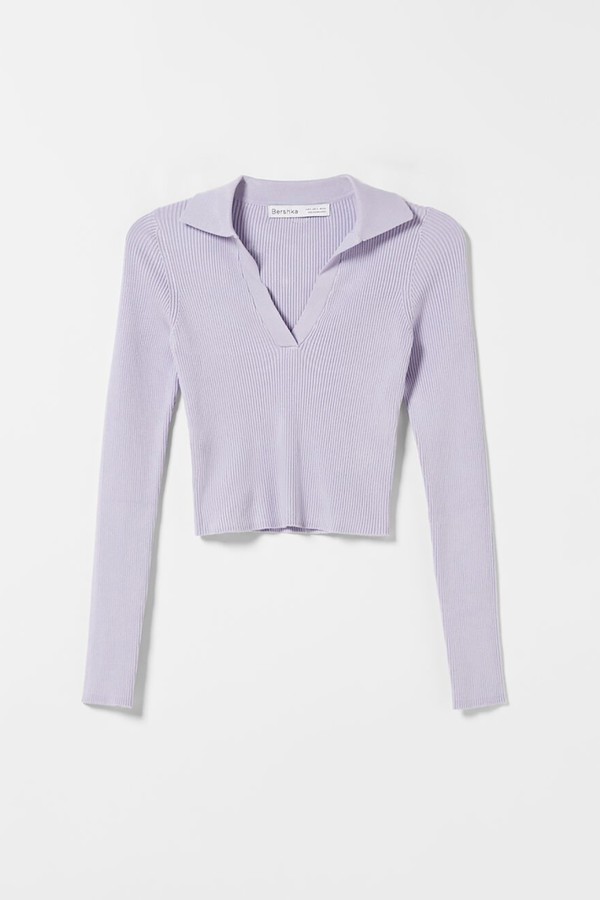 Ribbed Sweater With Polo Collar from Bershka