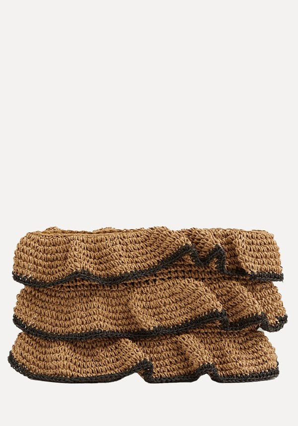 Raffia Ruffle Clutch Bag