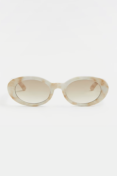 Cream Oval Slim Sunglasses from River Island