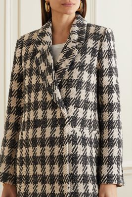 Diana Double Breasted Houndstooth Cotton Blend Tweed Blazer from Anine Bing