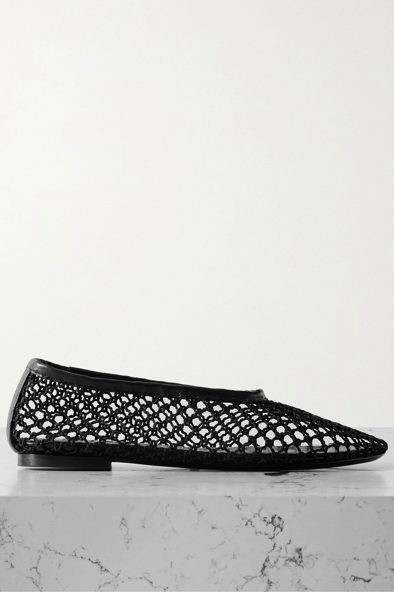 Alba Leather-Trimmed Crochet Ballet Flats                               from STAUD