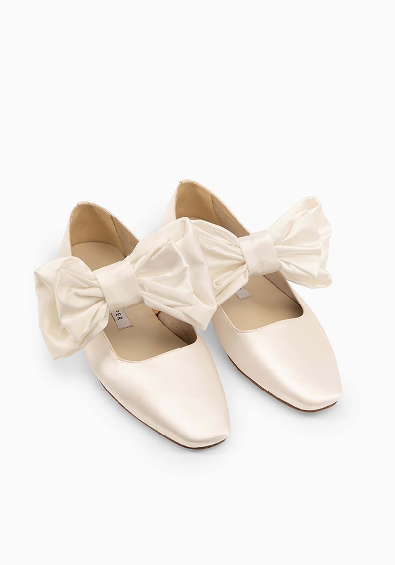 Aristocat White Bow-Embellished Satin Flats from Sleeper