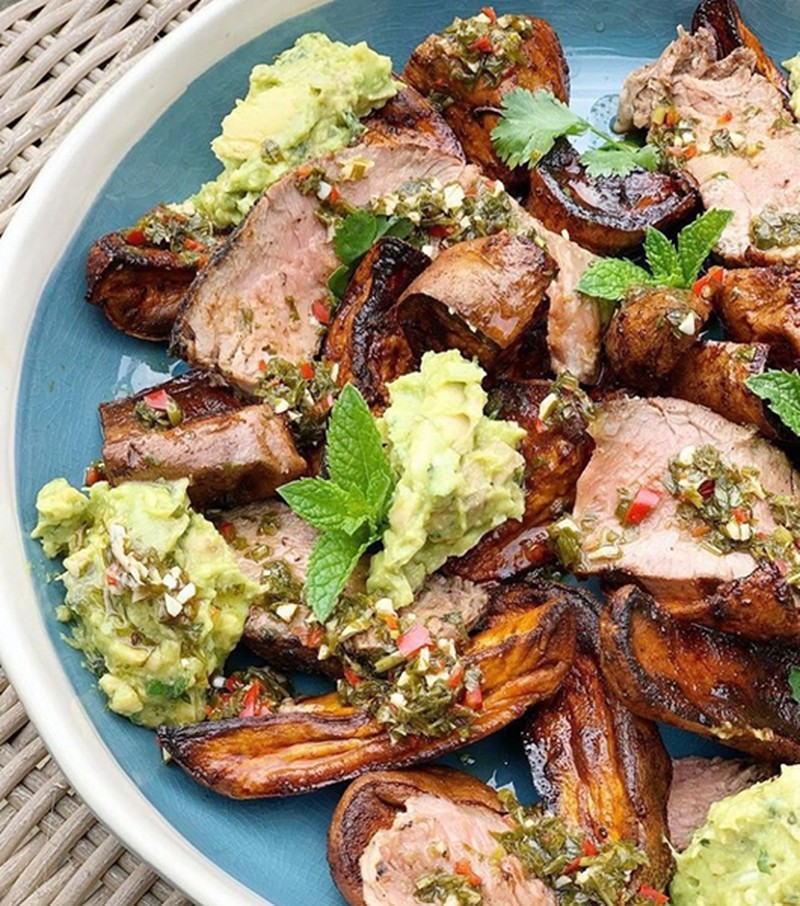 Maple Glazed Sweet Potatoes And Roast Lamb