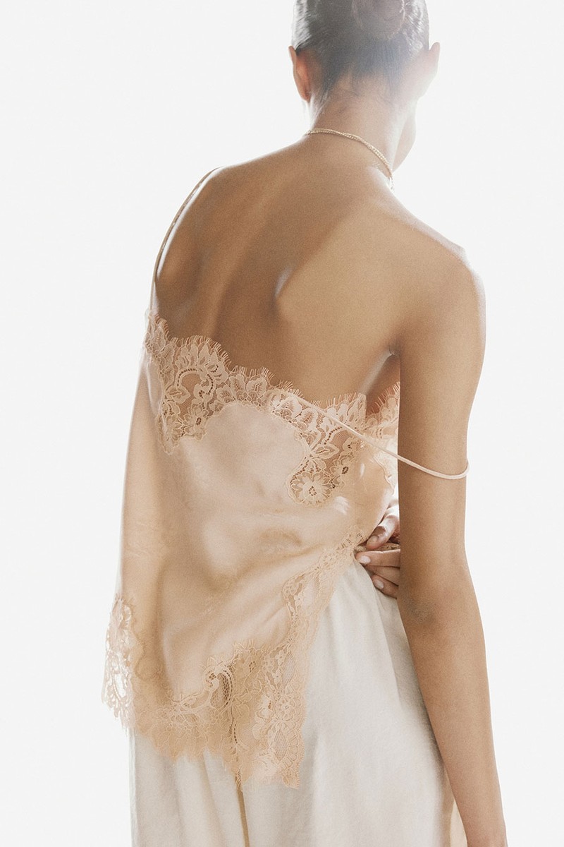 Lace-Trimmed Jacquard-Weave Top