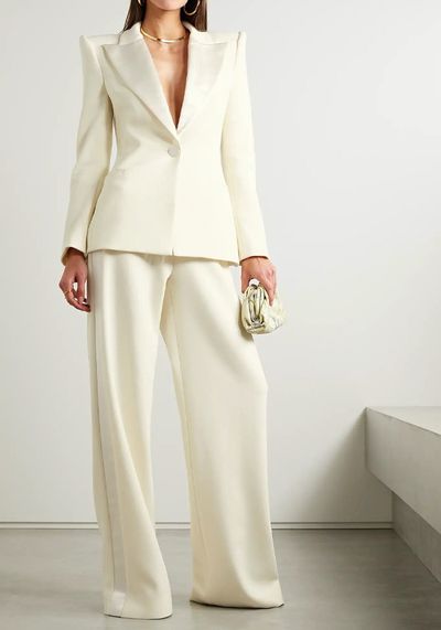 Silk Satin-Trimmed Wool-Blend Crepe Wide-Leg Pants from Sergio Hudson