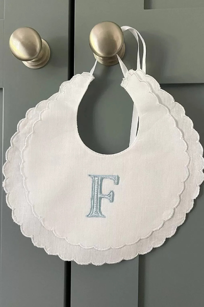 Personalised Scalloped Ribbed Blue Letter Bib from Holly & Co