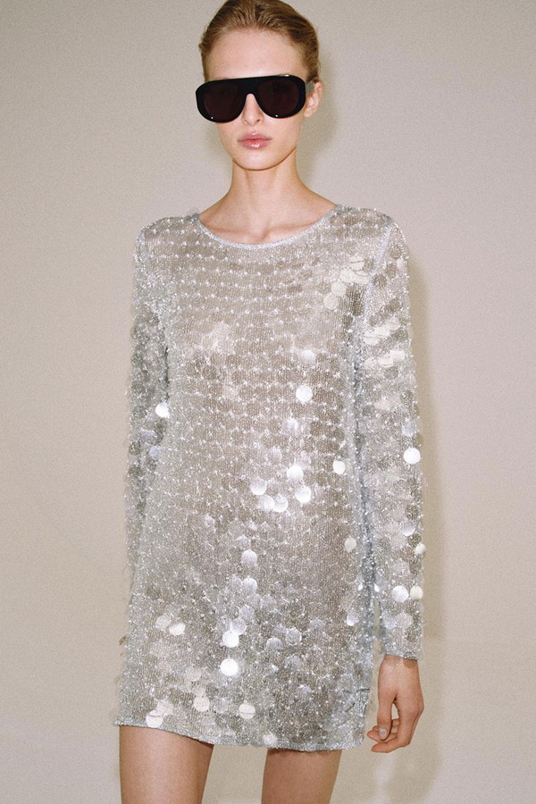 Short Knit Sequin & Faux Pearl Dress from Zara