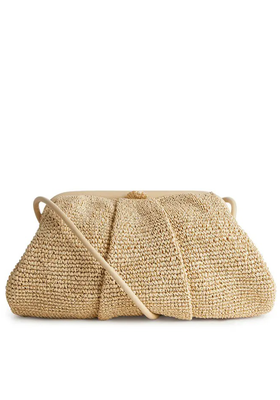 Leather Trimmed Straw Clutch from Arket