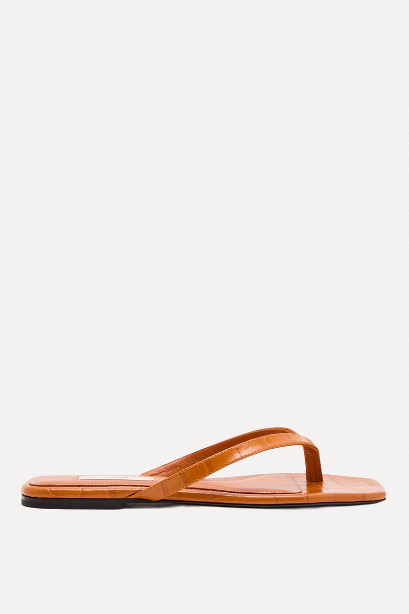 Crocodile-Effect Leather Flip Flops from TOTEME