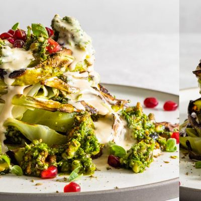 Roasted Cabbage Stack With Miso & Tahini Dressing