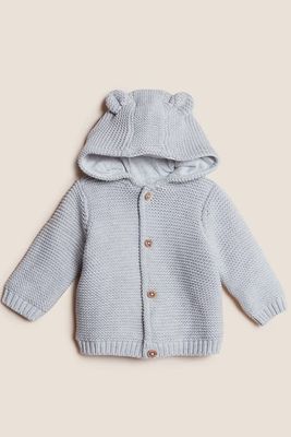 Pure Cotton Chunky Knitted Cardigan (0 - 3 Yrs) from M&S Collection
