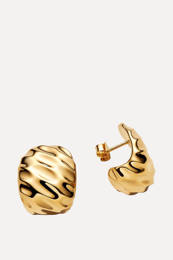 Rippled Wide Hoop Earrings 14k Gold Plating