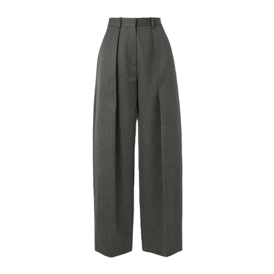 Pinstriped Herringbone Wool Wide-Leg Pants from Victoria Beckham