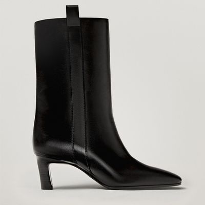 Black Nappa Mid Heel Ankle Boots from Massimo Dutti