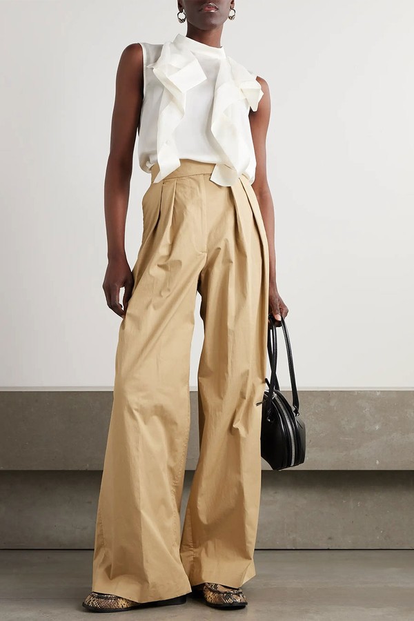 Ruffled Satin-Trimmed Chiffon Blouse