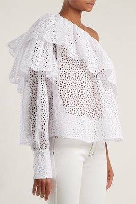 One Shoulder Broderie Anglaise Cotton Top from MSGM