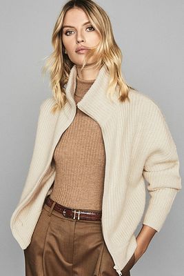 Peyton Neutral Chunky Zip Cardigan from Reiss