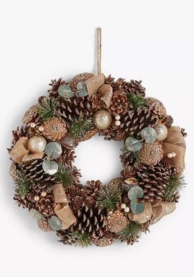 Glitter Pine Cone Wreath, Champagne from John Lewis