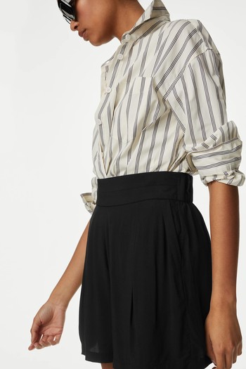 High Waisted Pleat Front Shorts