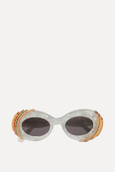 Oval-Frame Crystal-Embellished Gold-Tone And Acetate Sunglasses from Loewe x Paula's Ibiza