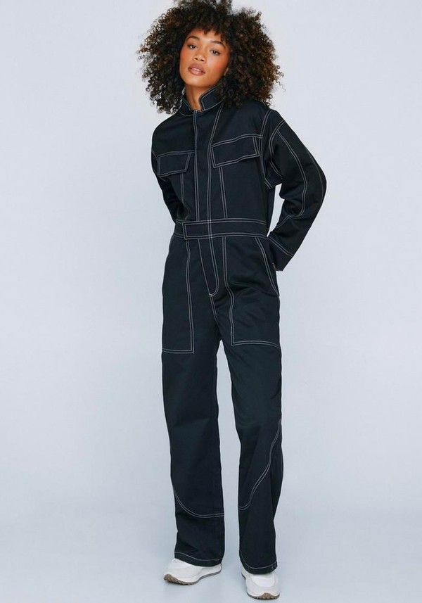 Exposed Seam Twill Long Sleeve Boilersuit
