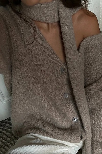 Wool Blend Oversized V-Neck Cardigan