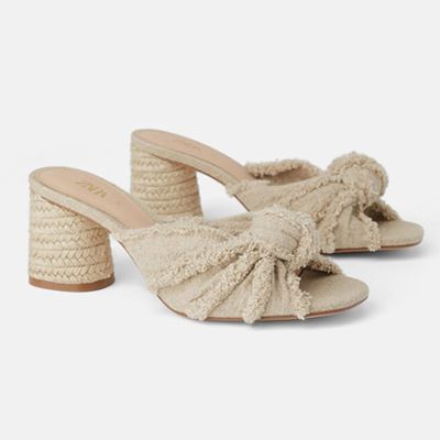 High Heel Mules With Frayed Knot