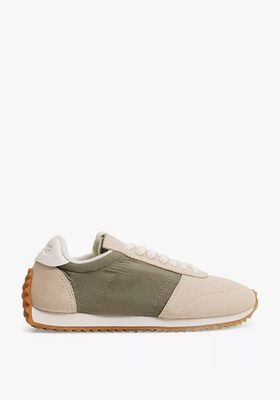 Leather Panel Lace Up Trainers, Khaki from Mango