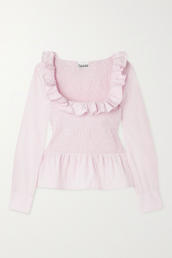 Smocked Cotton-Poplin Blouse from GANNI + NET SUSTAIN