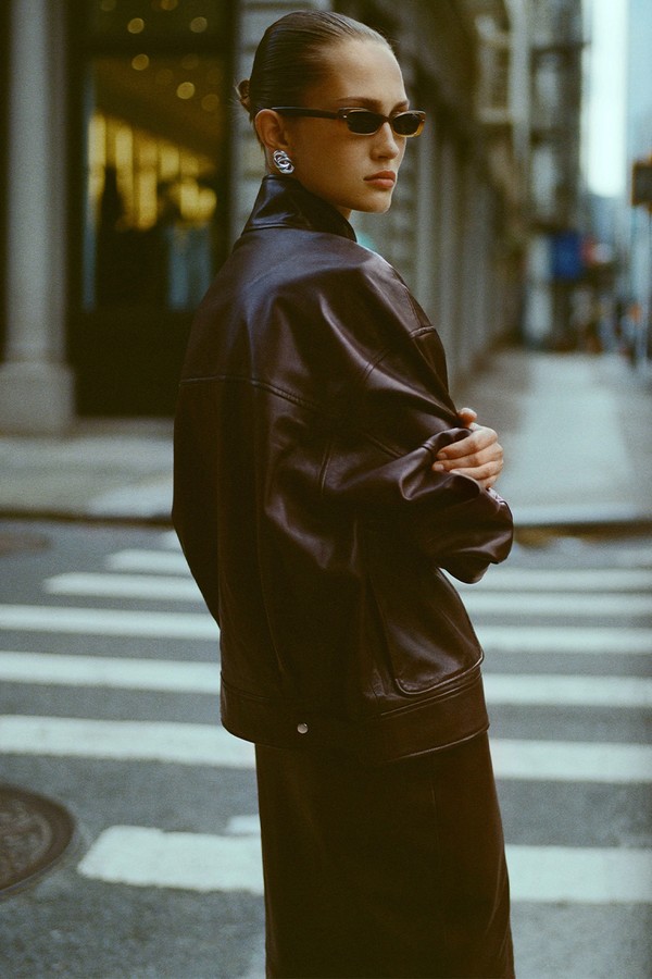 Veda Harrison Leather Oversized Bomber from Reformation