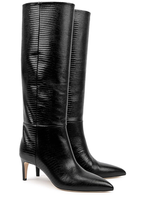 60 Black Lizard Effect Leather Knee High Boots from Paris Texas