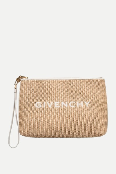 Leather-Trimmed Embroidered Raffia Pouch from Givenchy