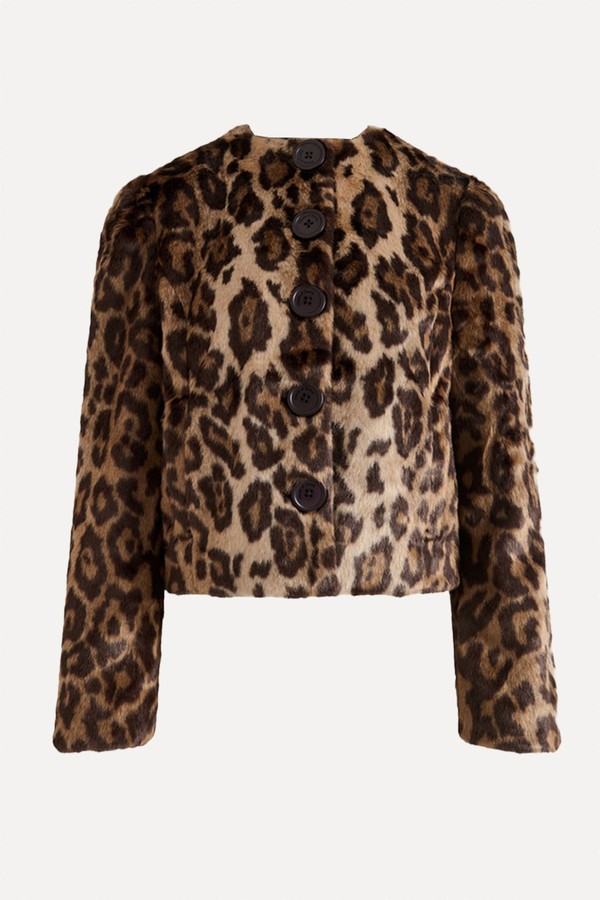  Collarless Leopard Print Faux Fur Jacket from House Of Sunny