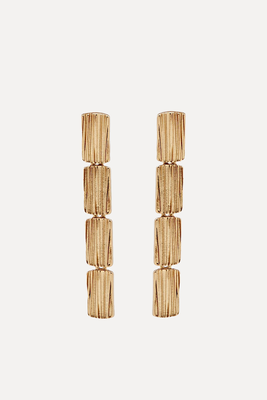 Textured Gold-Plated Long Earrings