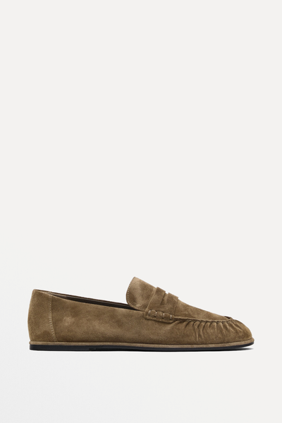  Gathered Split Leather Loafers from Massimo Dutti