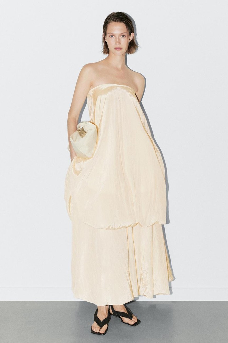 Crinkle-Effect Balloon Midi Skirt from Massimo Dutti