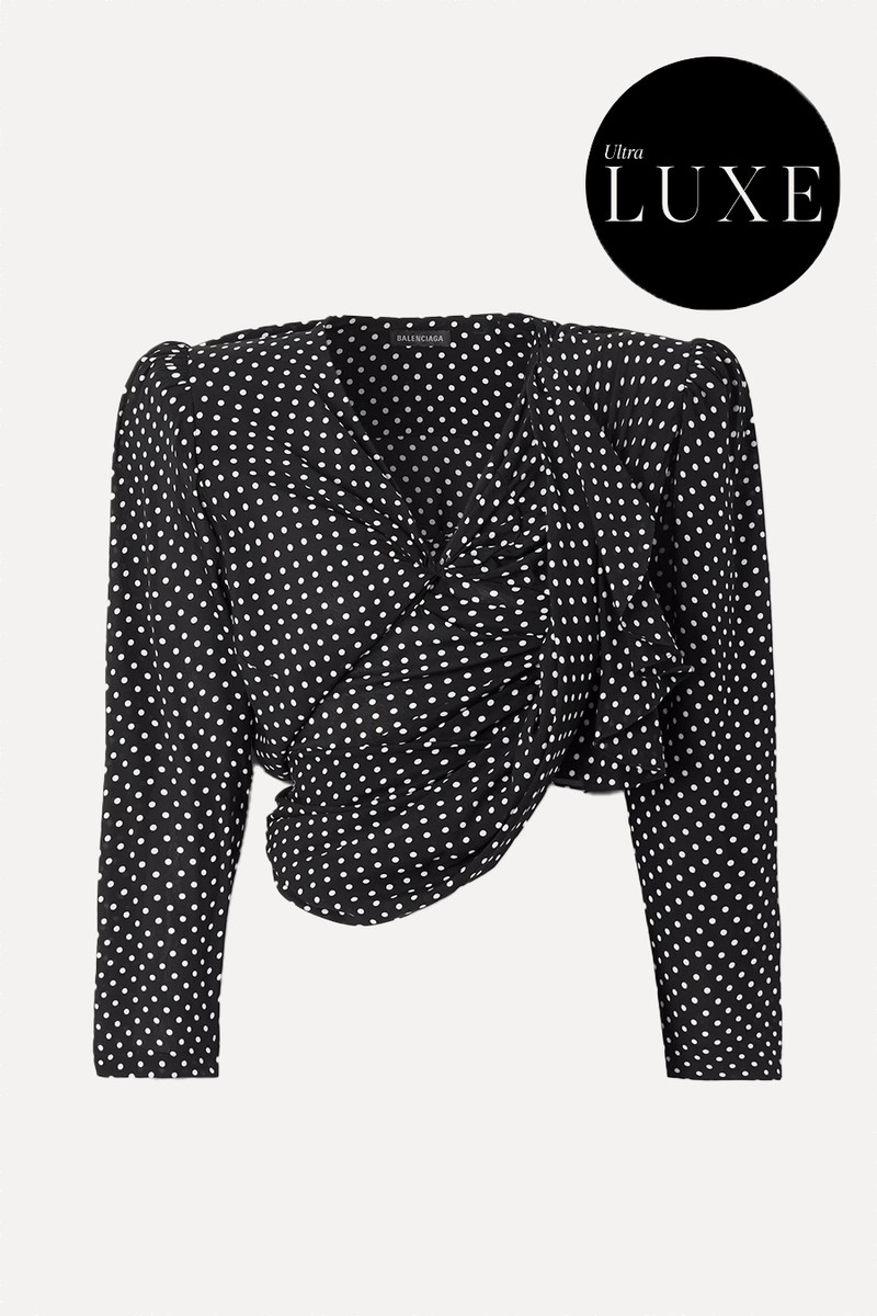 Ruffled Gathered Polka-Dot Crepe De Chine Blouse from Balenciaga