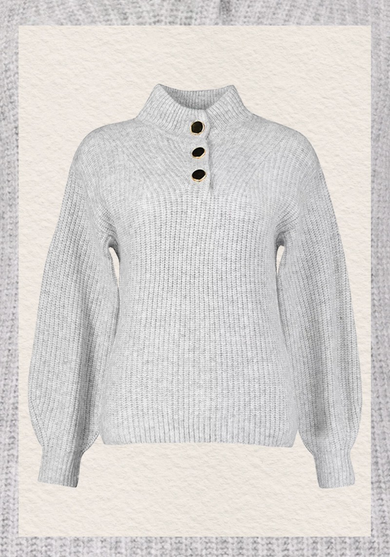 Grey Button-Though Funnel Neck Jumper