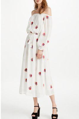 Scattered Fireflower Off Shoulder Dress In White Mix from Somerset By Alice Temperley