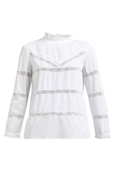 Crochet-Insert Cotton Blouse from Sea