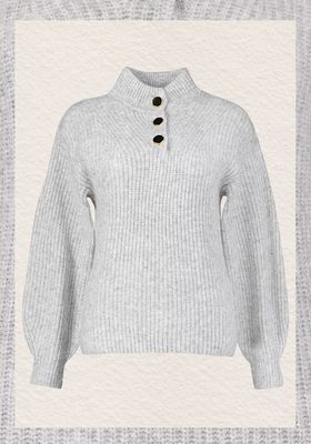 Grey Button-Though Funnel Neck Jumper