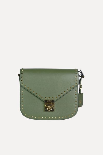 Spring Lock Closure Studded Flap Shoulder Bag from MCM