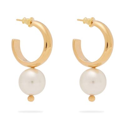 Faux-Pearl Drop Hoop Earrings